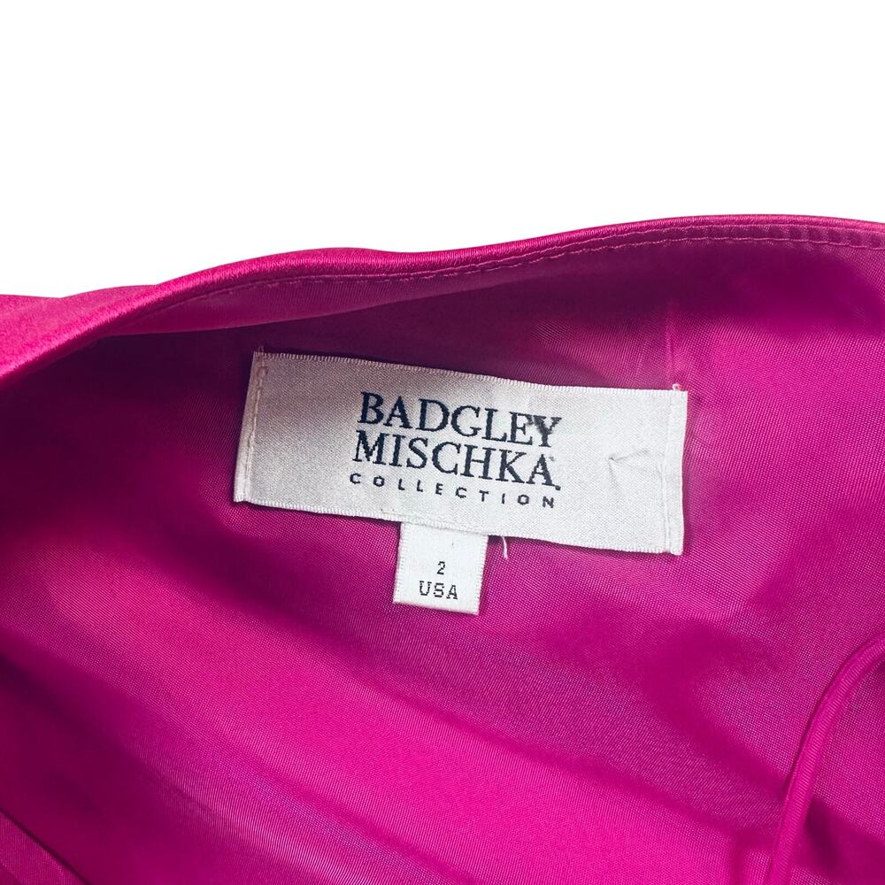 Badgley Mischka Hot Pink One Shoulder Party Dress Size 2 - Picture 6 of 8